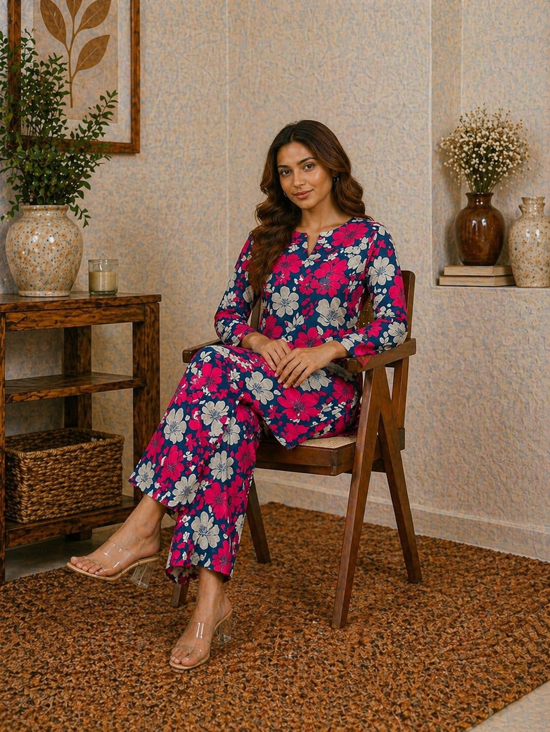 Trendy floral printed Pakistani lawn shirt with matching trouser for summer
