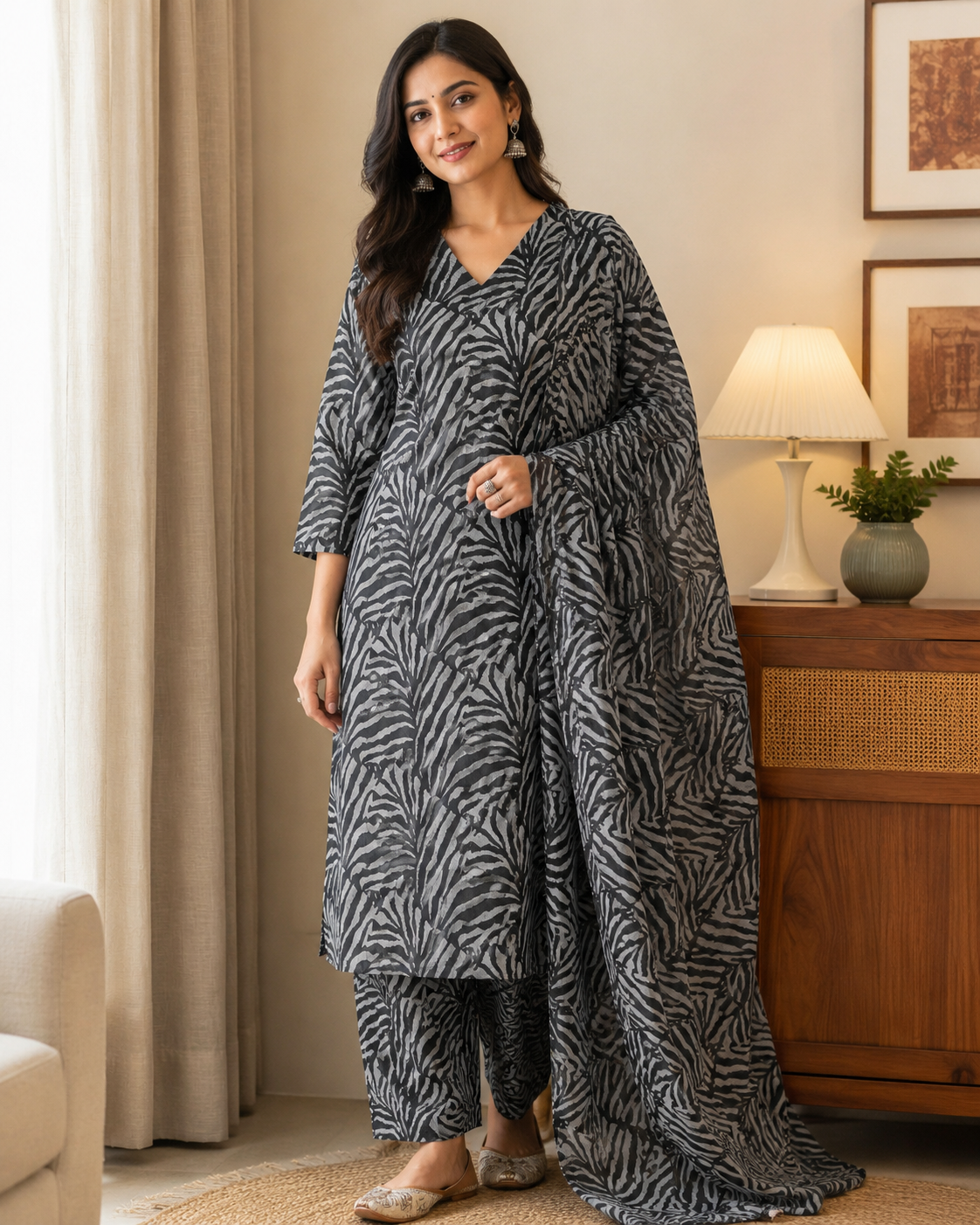 Midnight Zebra Grace – Unstitched 2 Piece Printed Lawn Suit - 2001