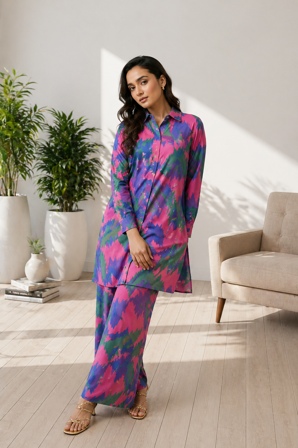 Stylish multicolor lawn suit for women featuring modern abstract summer print