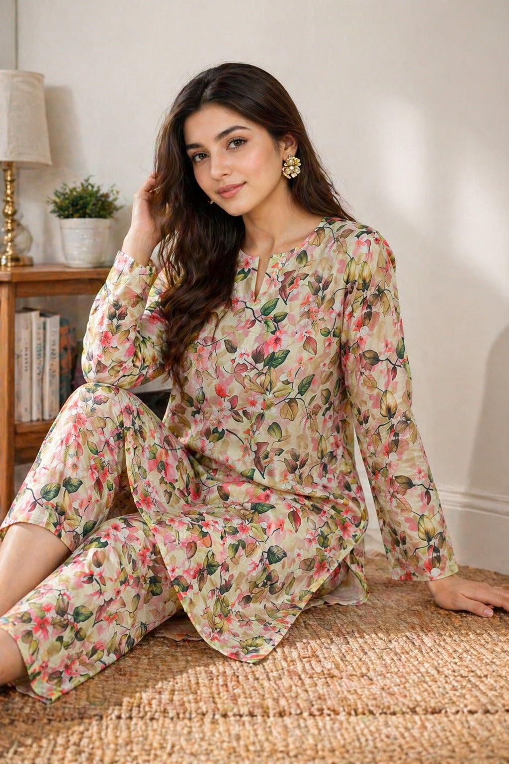 Trendy pastel floral Pakistani lawn suit featuring soft premium lawn fabric and elegant summer design for women