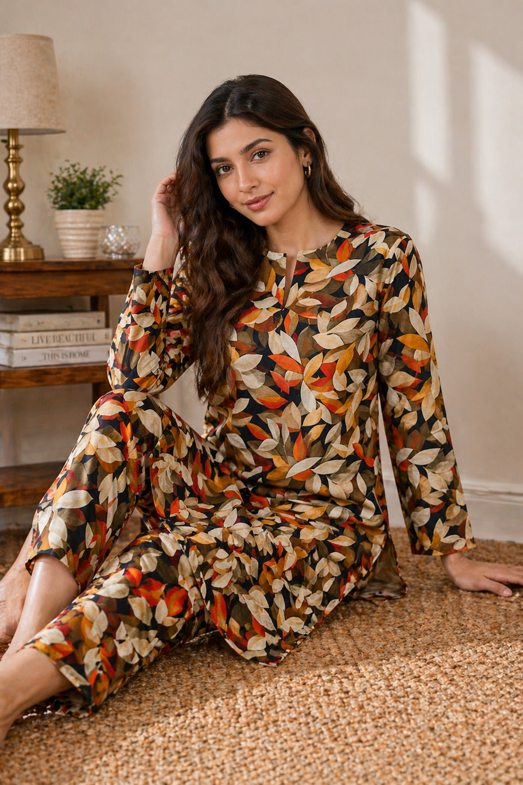 Trendy leaf print unstitched Pakistani 2 piece lawn suit featuring premium quality lawn fabric for summer wear